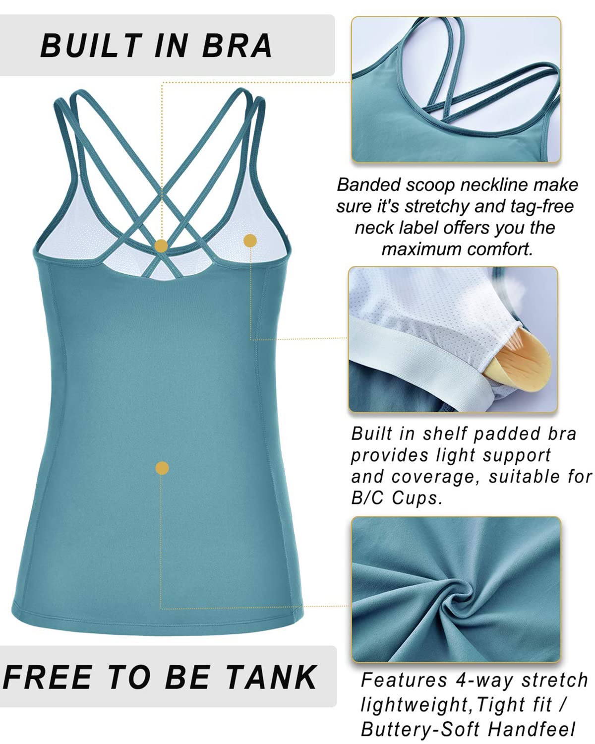 RUNNING GIRL® Essence Yoga Tank Top | Built-in Shelf Bra with Removable Cups & Buttery-Soft Sculpting Tank