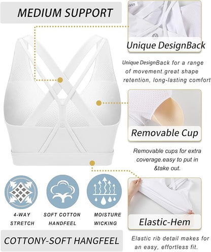 RUNNING GIRL® Medium-High Support Crisscross Back Sports Bra with Removable Pads