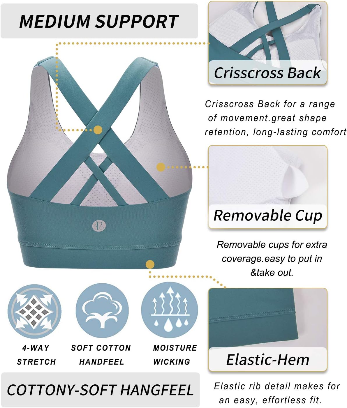 RUNNING GIRL® Medium-Support Strappy Criss-Cross Bra | Removable Cups & Buttery-Soft Sculpting Bra