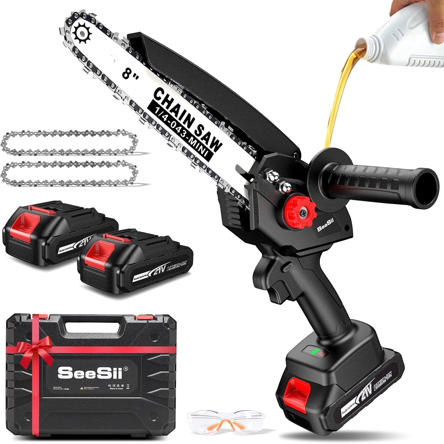 Mini Chainsaw Cordless, 8 Inch & 6 Inch Electric Chainsaw with 2 Batteries & Auto Oiler, 1000W Brushless Handheld Chain Saw for Tree Branch Wood Cutting, Garden Tools Gift for Men Dad Husband