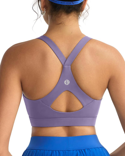 RUNNING GIRL Sports Bra for Women,Y Back Molded Cup Strappy Running High Impact Sports Bra with Sewn in Pads