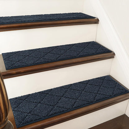 COSY HOMEER Edging Stair Treads Non-Slip Carpet Mat 28inX9in Indoor Stair Runners for Wooden Steps, Edging Stair Rugs for Kids and Dogs, 100% Polyester TPE Backing (15pc, Brown)