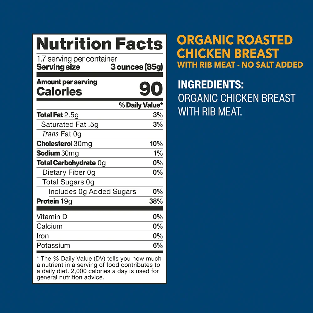 Organic Roasted Chicken Breast with Rib Meat No Salt Added
