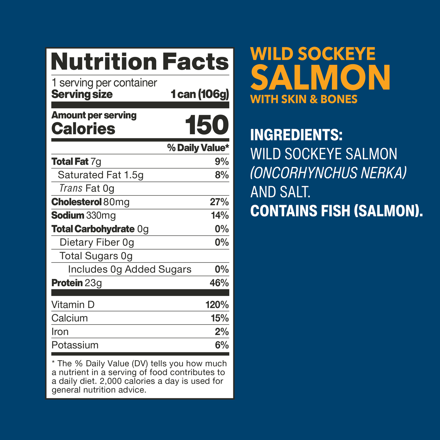 Wild Sockeye Salmon with Skin & Bones