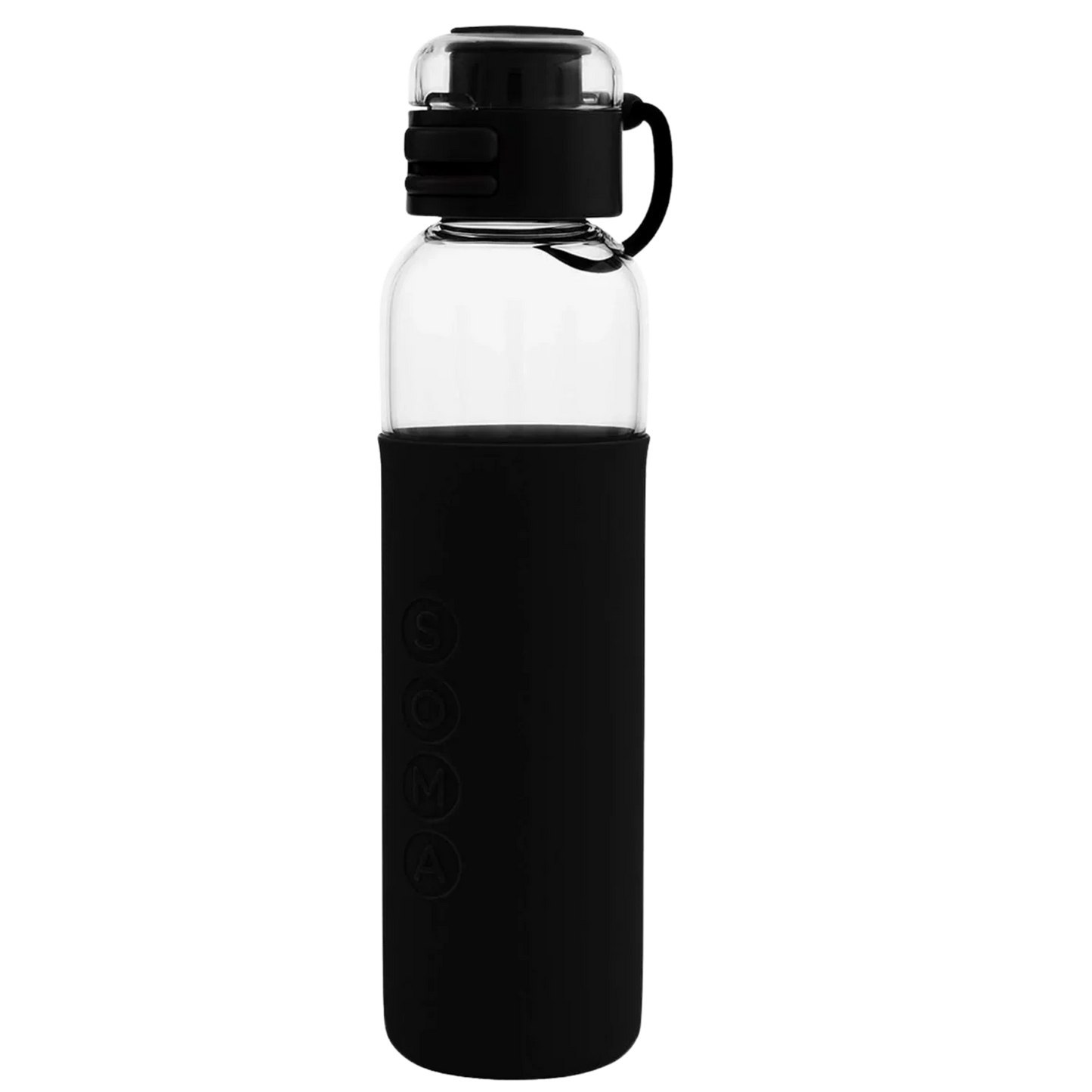 17oz Glass Water Bottle With Silicone Sleeve, Sport Cap - Black