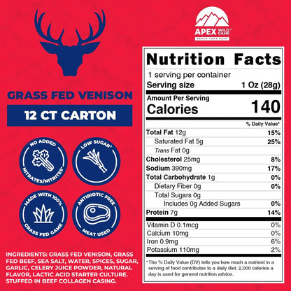 Bison and Venison Beef Sticks (12 Pack)