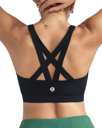 RUNNING GIRL® Medium-Support Strappy Sports Bra | Removable Cups & Wide Straps for Yoga Gym