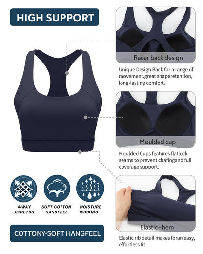 RUNNING GIRL® High Support Molded Cup Sports Bra with Sewn-in Pads