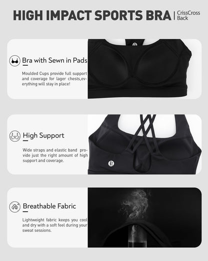 RUNNING GIRL® Medium-High Support Crisscross Back Sports Bra with Sewn-in Molded Cups