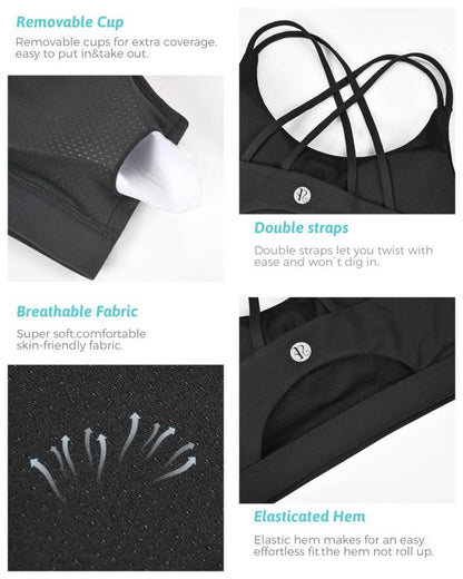 RUNNING GIRL® Medium-Support Crisscross Sports Bra | Removable Cups & Anti-Roll Elastic Hem