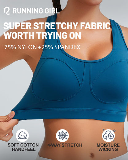 RUNNING GIRL® High-Impact Racerback Sports Bra | Molded Cup High Support Bra for Women