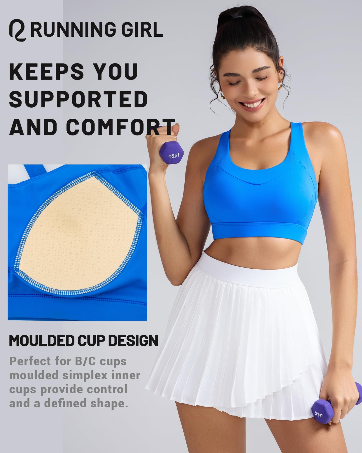 RUNNING GIRL® Medium-High Support Crisscross Back 2-1 Versatile Sports Bra