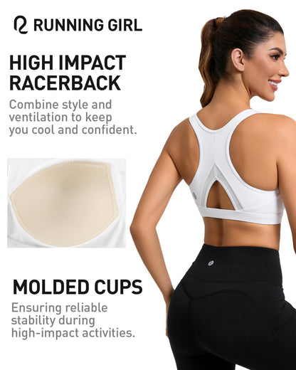 RUNNING GIRL® High-Impact Racerback Sports Bra | Molded Cup High Support Bra for Women