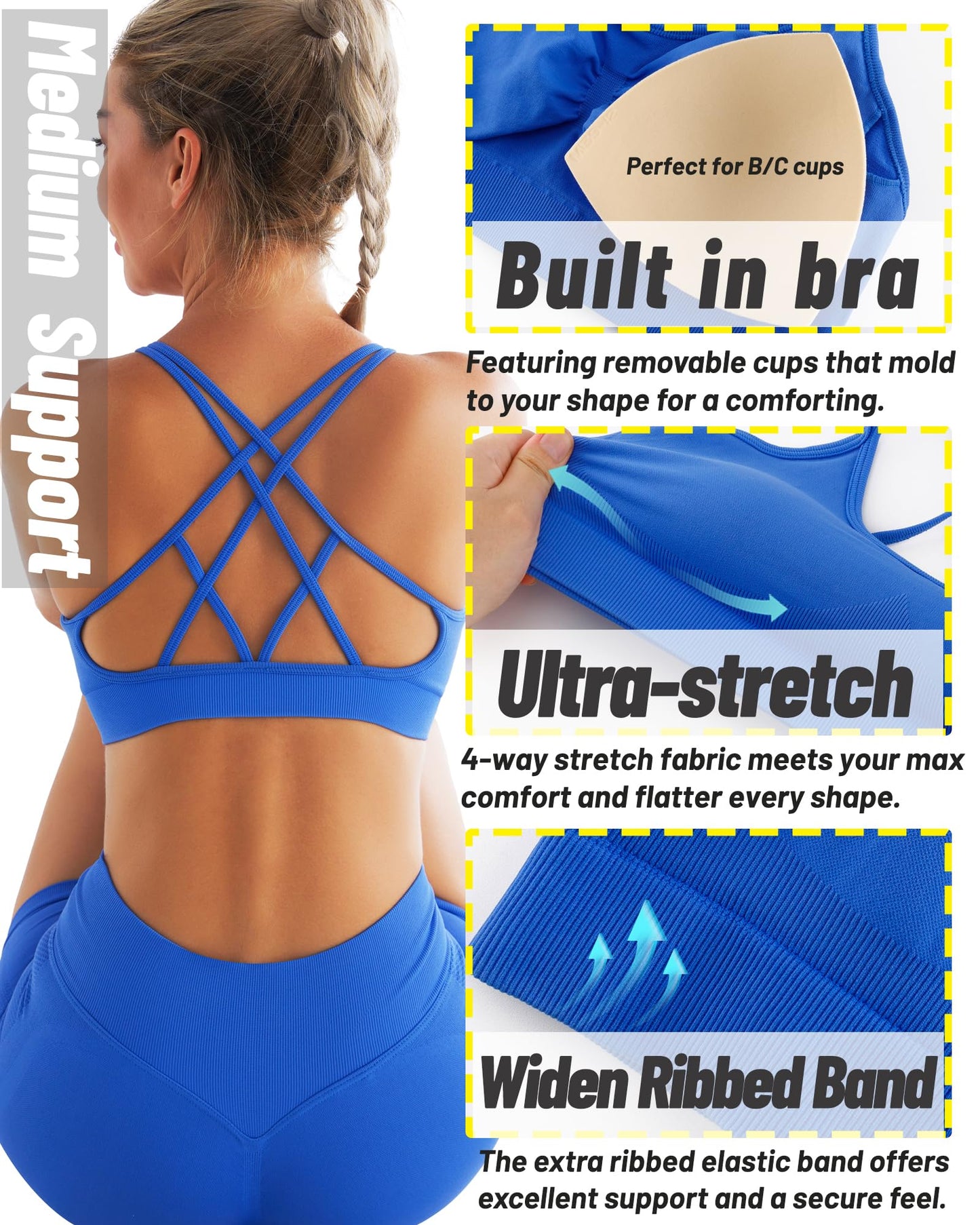 RUNNING GIRL® Strappy Yoga Bra | Built-in Shelf Bra with Push Up Support for B/C Cups