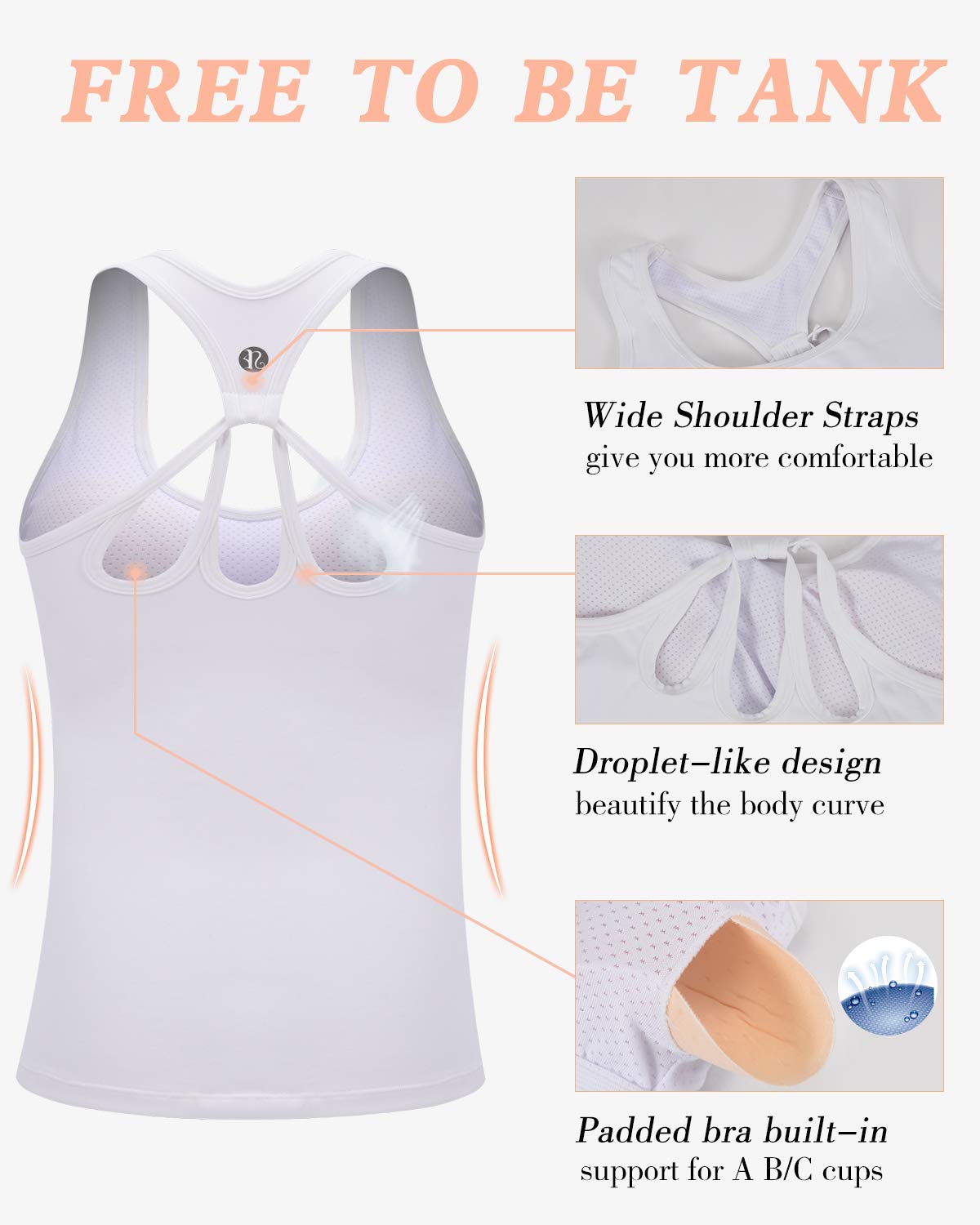RUNNING GIRL® 2-in-1 Wide-Strap Racerback Tank Top | Built-in Bra Yoga Cami