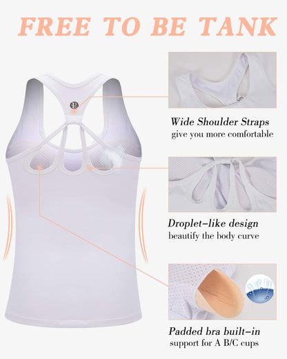 RUNNING GIRL® 2-in-1 Wide-Strap Racerback Tank Top | Built-in Bra Yoga Cami