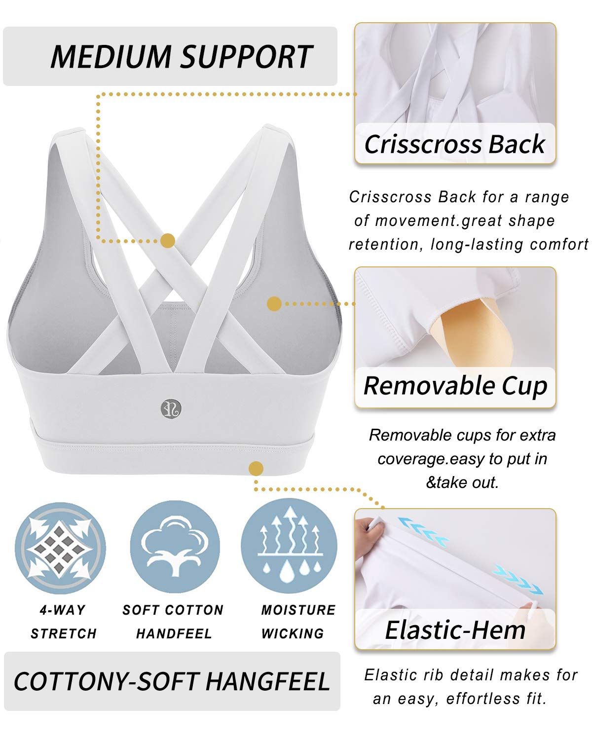 RUNNING GIRL® Medium-Support Strappy Sports Bra | Removable Cups & Wide Straps for Yoga Gym