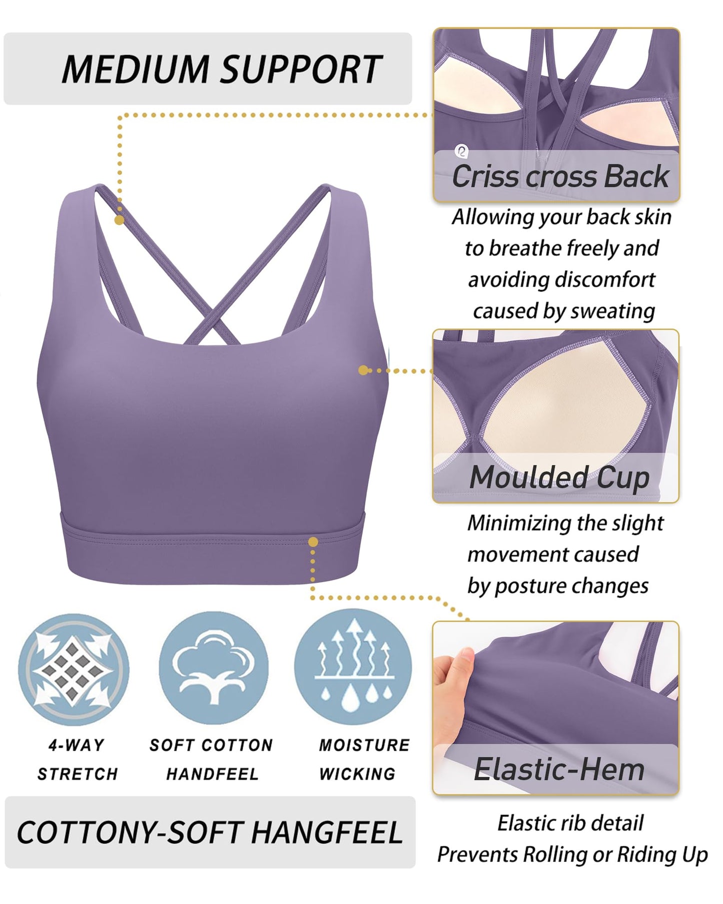 RUNNING GIRL® Medium-High Support Crisscross Back 2-in-1 Versatile Sports Bra