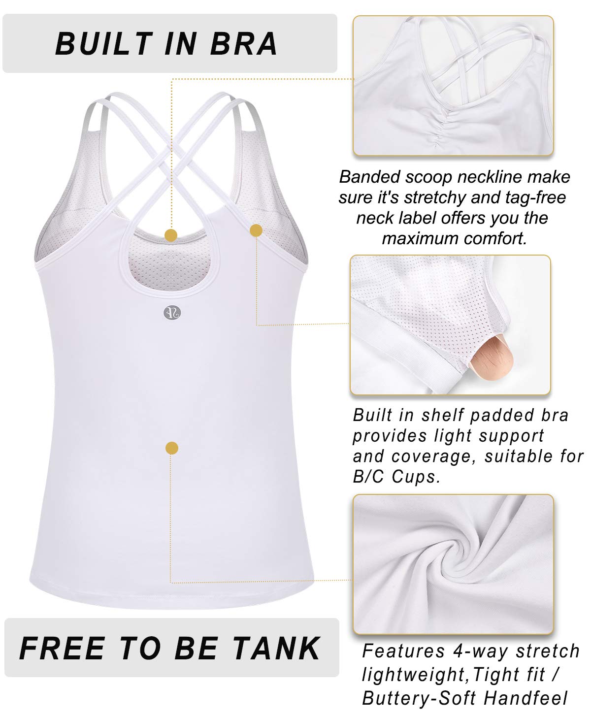 RUNNING GIRL® Sculpt Strappy Yoga Tank Top | Built-in Shelf Bra with Light Support