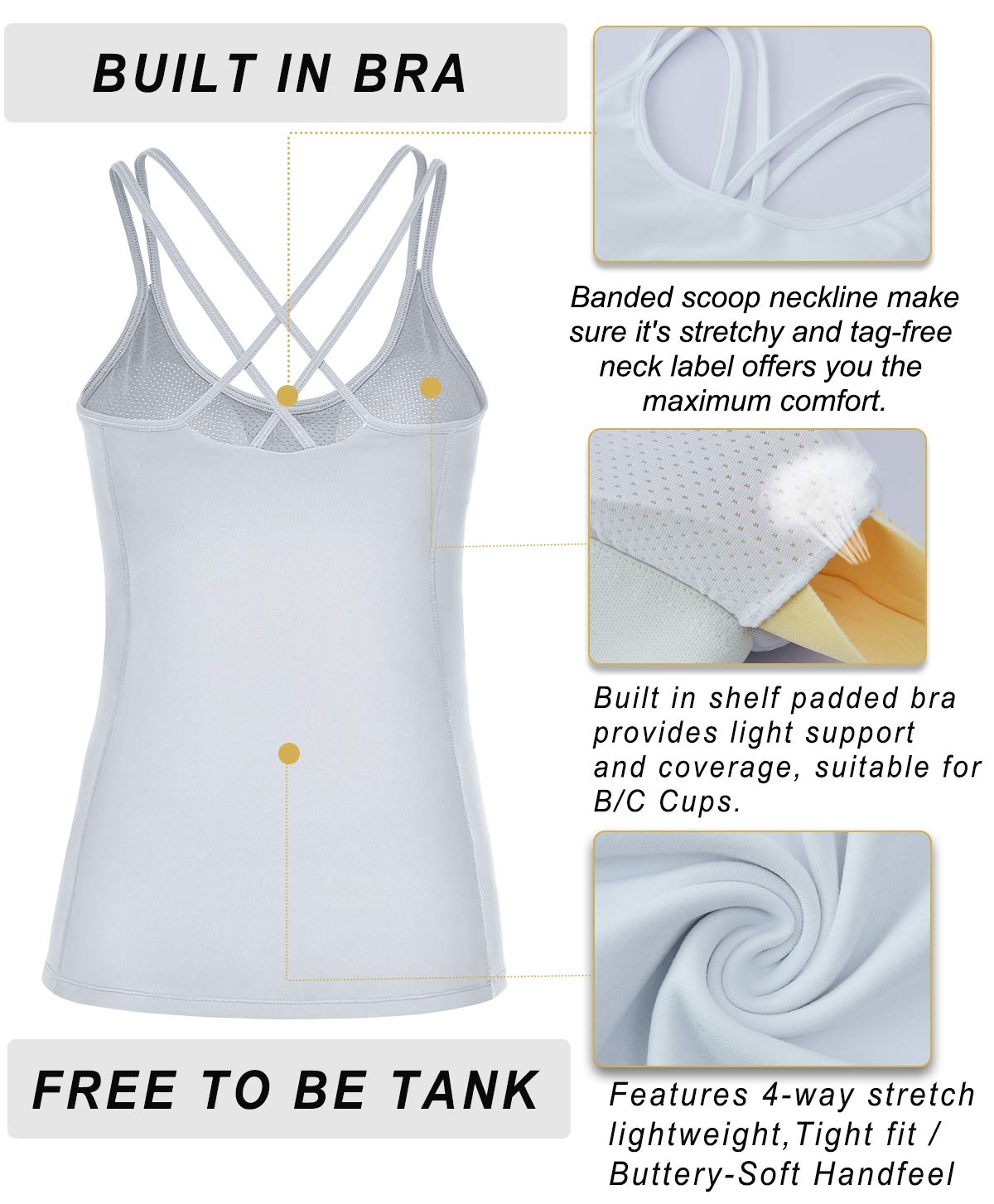 RUNNING GIRL® Essence Yoga Tank Top | Built-in Shelf Bra with Removable Cups & Buttery-Soft Sculpting Tank