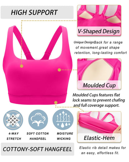 RUNNING GIRL® High-Impact Crisscross Back Sports Bra with Removable Pads