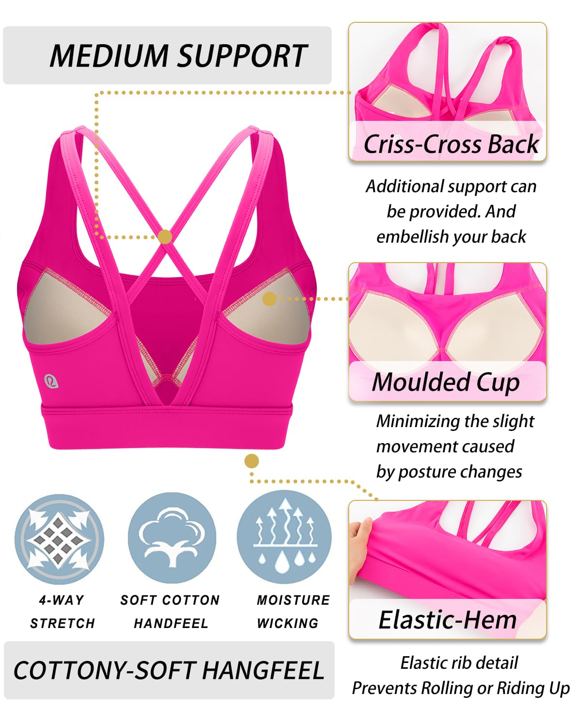 RUNNING GIRL® Medium-High Support Crisscross Back 2-in-1 Versatile Sports Bra