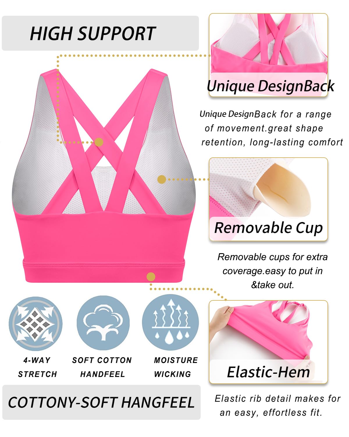 RUNNING GIRL® Sexy Criss-Cross Back Sports Bra | Medium-Support Yoga Bra with Removable Pads