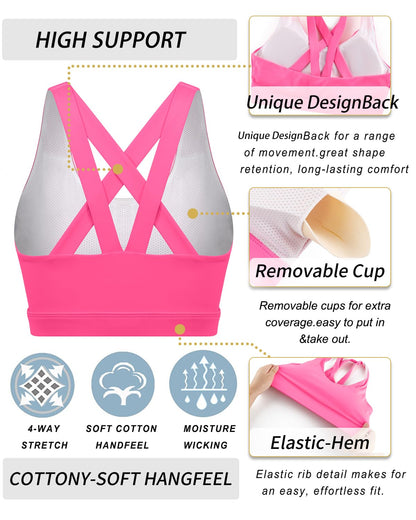 RUNNING GIRL® Sexy Criss-Cross Back Sports Bra | Medium-Support Yoga Bra with Removable Pads