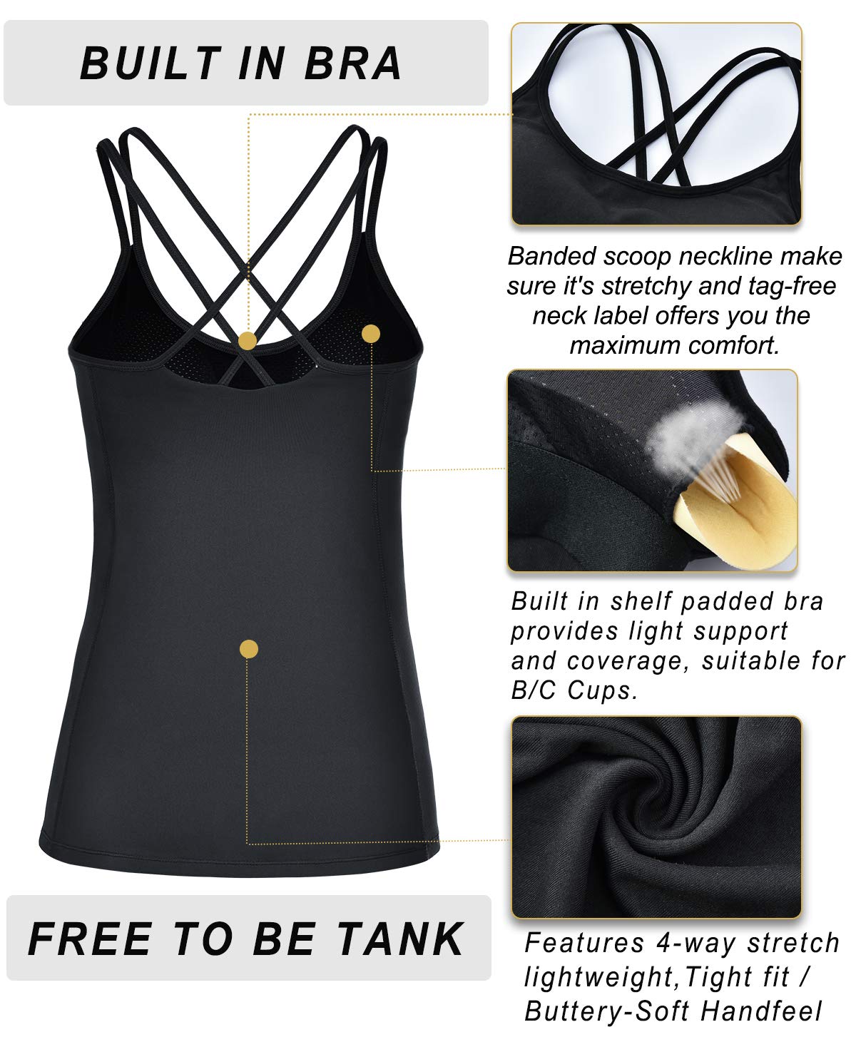 RUNNING GIRL® Sculpting Yoga Tank Top | Built-in Shelf Bra with Removable Cups & U-Shaped Back