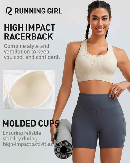 RUNNING GIRL® High-Impact Racerback Sports Bra | Molded Cup High Support Bra for Women