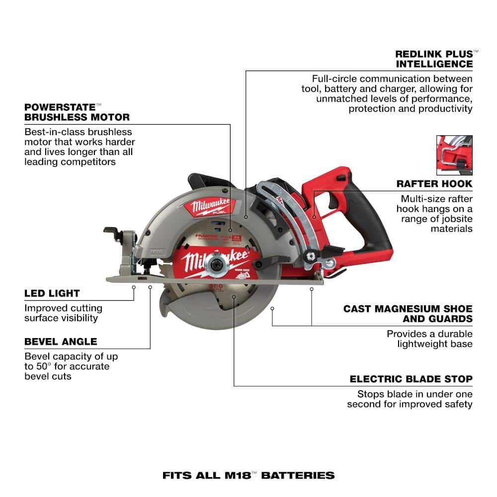 M18 FUEL 18V 7-1/4 in. Lithium-Ion Cordless Rear Handle Circular Saw Kit with 12.0 Ah Battery and Rapid Charger