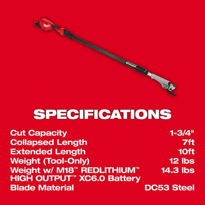 M18 Brushless 18-Volt Lithium-Ion Cordless Telescoping Pole Pruning Shears Saw (Tool-Only)