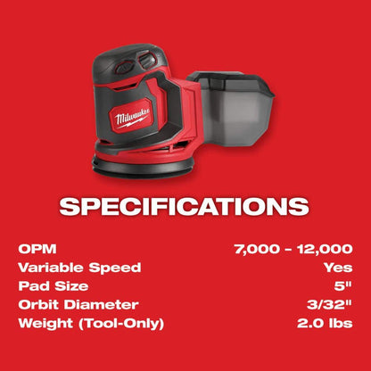M18 18V Lithium-Ion Cordless 5 in. Random Orbit Sander with (2) M18 5.0Ah Batteries