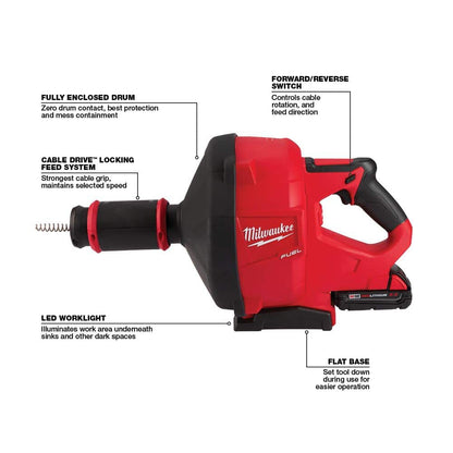 M18 FUEL 18-Volt Lithium-Iron Cordless Plumbing Drain Snake Auger Kit with w/ CABLE DRIVE & 5/16 in. x 35 ft. Cable