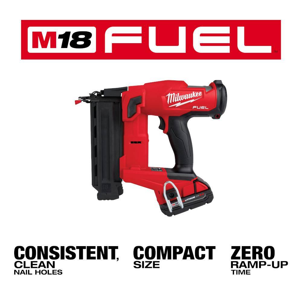 M18 FUEL GEN II 18-Volt 18-Gauge Lithium-Ion Brushless Cordless Brad Nailer Kit with One 2.0 Ah Battery, Charger and Bag
