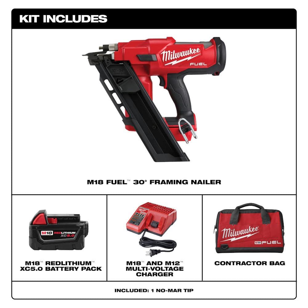 M18 FUEL 3-1/2 in. 18-Volt 30-Degree Lithium-Ion Brushless Cordless Framing Nailer Kit with 5.0 Ah Battery Charger, Bag
