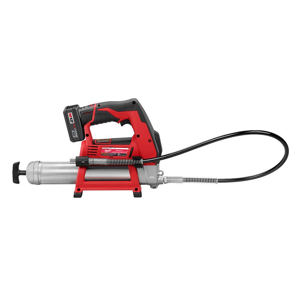 M12 12-Volt Lithium-Ion Cordless Grease Gun Kit with One 3.0 Ah Battery, Charger and Tool Bag with M12 3/8 in. Ratchet