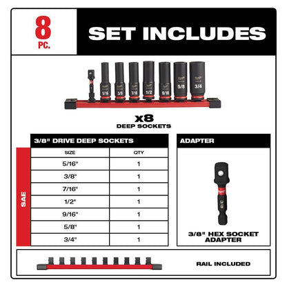 SHOCKWAVE Impact Duty 3/8 in. SAE Deep Impact Rated Socket Set (8-Piece)