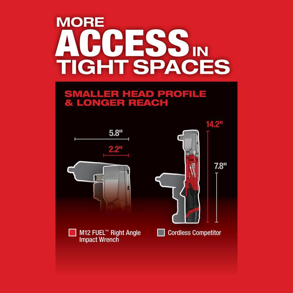 M12 FUEL 12V Lithium-Ion Brushless Cordless 1/2 in. Right Angle Impact Wrench (Tool-Only)