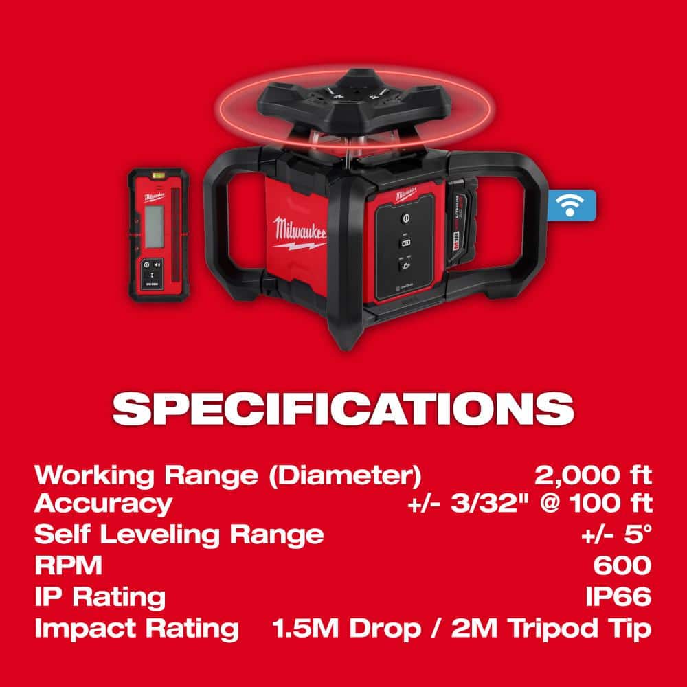 M18 2000 ft. Red Exterior Rotary Laser Level Kit with Receiver and Receiver Clamp