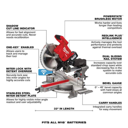 M18 FUEL 18V Lithium-Ion Brushless 12 in. Cordless Dual Bevel Sliding Compound Miter Saw with 8-1/4 in. Table Saw