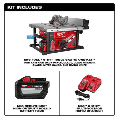 M18 FUEL ONE-KEY 18-Volt Lithium-Ion Brushless Cordless 8-1/4 in. Table Saw Kit with (1) 12.0Ah Battery and Stand
