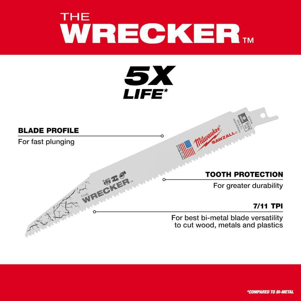 9 in. 7/11 TPI WRECKER Demolition Multi-Material Cutting SAWZALL Reciprocating Saw Blades (5-Pack)