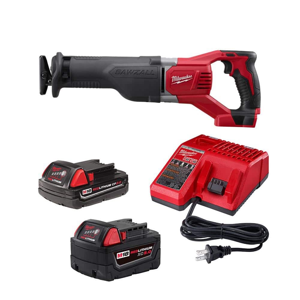 M18 18V Lithium-Ion Cordless SAWZALL Reciprocating Saw with (1) 5.0 Ah and (1) 2.0 Ah Battery and Charger