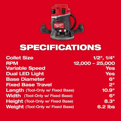 M18 FUEL 18V Lithium-Ion Cordless Brushless 1/2 in. Router (Tool-Only)